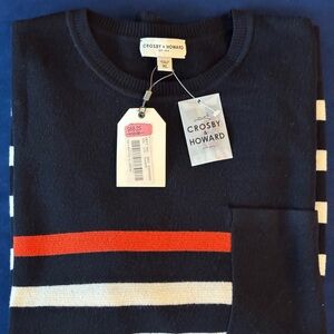 Crosby & Howard XL Striped Crewneck Sweater Navy Cream Orange Modern Casual Knit